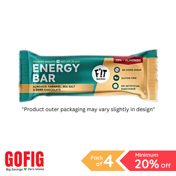 FiT Nutrition Energy Bar | Almonds (73%), Sea Salt & Dark Chocolate (35 g) - Pack of 4