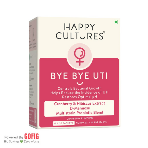Happy Cultures Bye Bye UTI | Fast-Acting Relief & Prevention | D-Mannose, Cranberry  & Probiotics | 15 sachets (40 g)