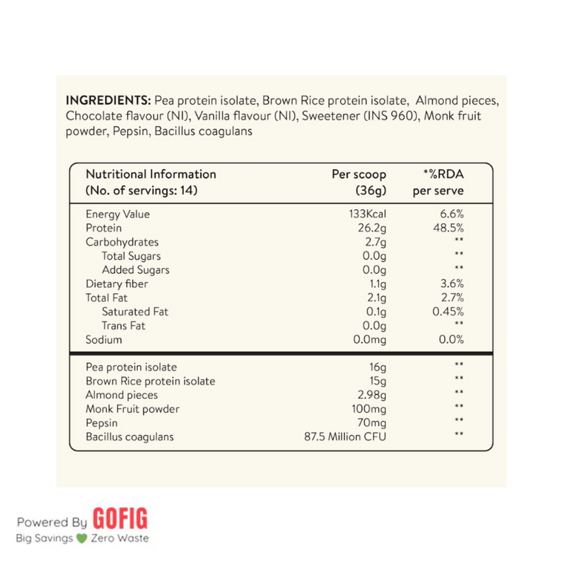 Happy Cultures Chocolate (Ghana Cocoa) Plant Protein 26Gm Protein | Pea & Brown Rice Protein Pouch (500 g)