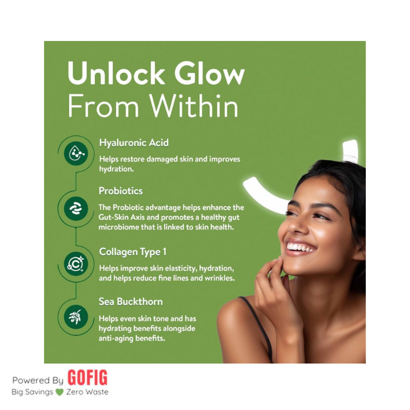 Happy Cultures Grow and Glow | Hair Fall Control & Skin Glow | Biotin, Hyaluronic acid & Collagen | 30 Gummies (110 g)