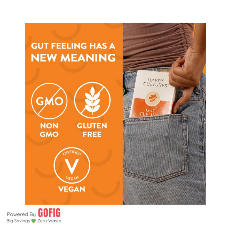Happy Cultures Gut Feeling | For Daily Gut & Digestive Health | Blend of Pre+Probiotics+B-Vitamins | 30 capsules (50 g)