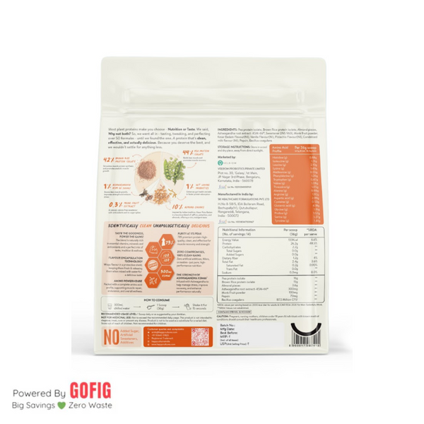 Happy Cultures Kesar Badam Pista Plant Protein 26Gm Protein | Pea & Brown Rice Protein, Ashwagandha KSM66 Pouch (500 g)