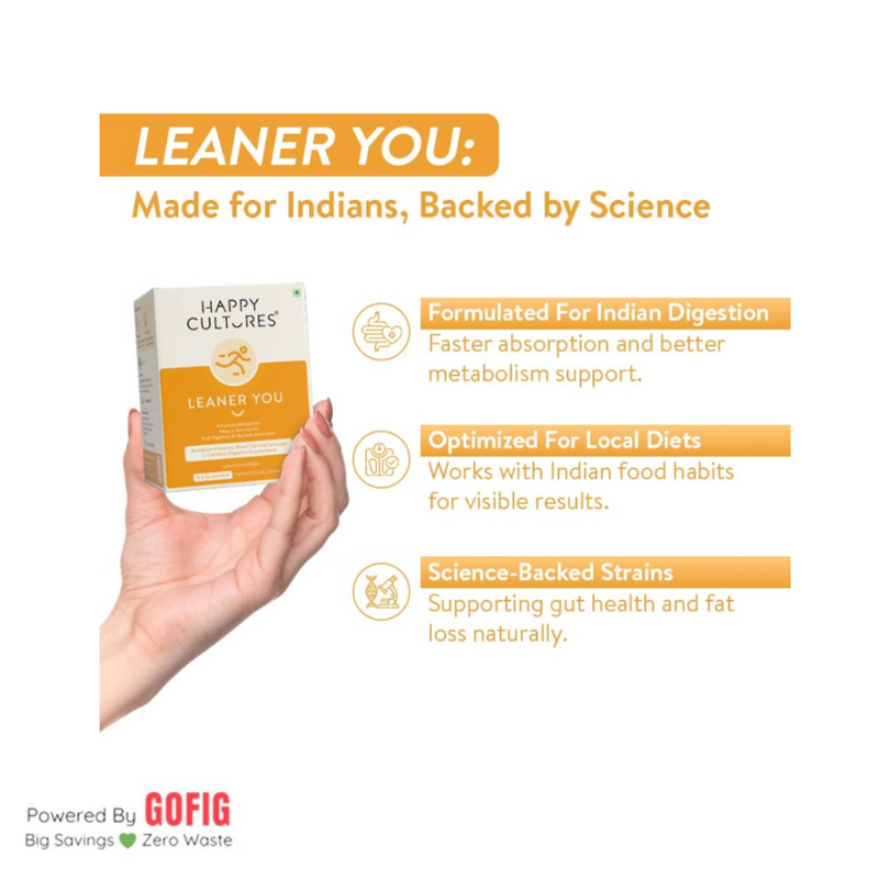 Happy Cultures Leaner You | Weight Management | Probiotics & L-Carnitine | Boosts Metabolism & Burns Fat 15 sachets (40 g)