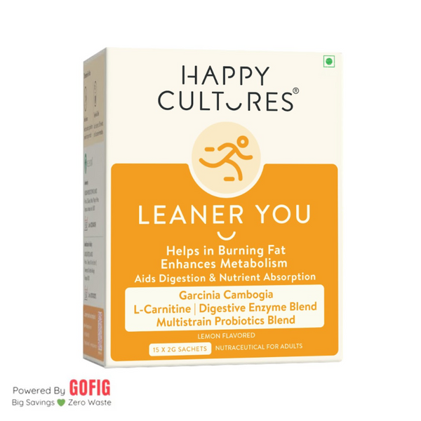 Happy Cultures Leaner You | Weight Management | Probiotics & L-Carnitine | Boosts Metabolism & Burns Fat 15 sachets (40 g)