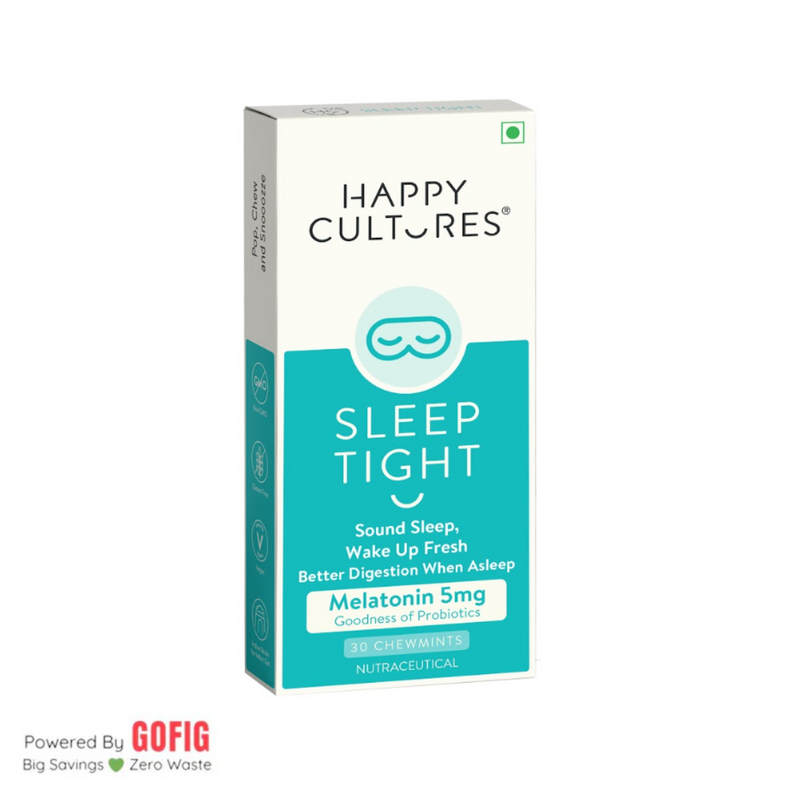 Happy Cultures Sleep Tight | Melatonin 5Mg | Deeper Sleep & Wake up Refreshed | 30 Chewmints (30 g)