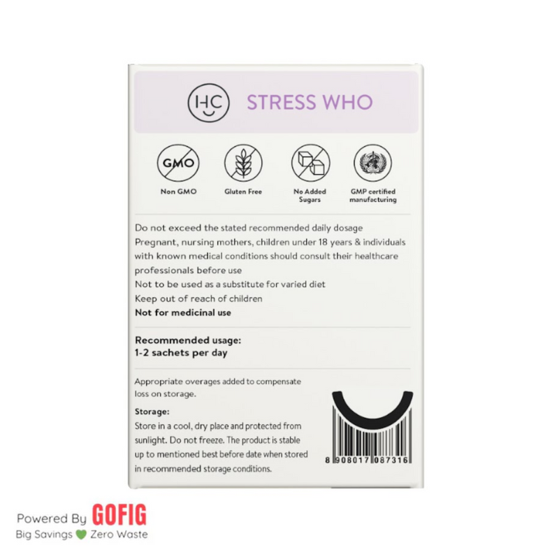 Happy Cultures Stress Who | Stress Response & Sound Sleep | Ashwagandha KSM 66 & L-Theanine | 15 sachets (40 g)
