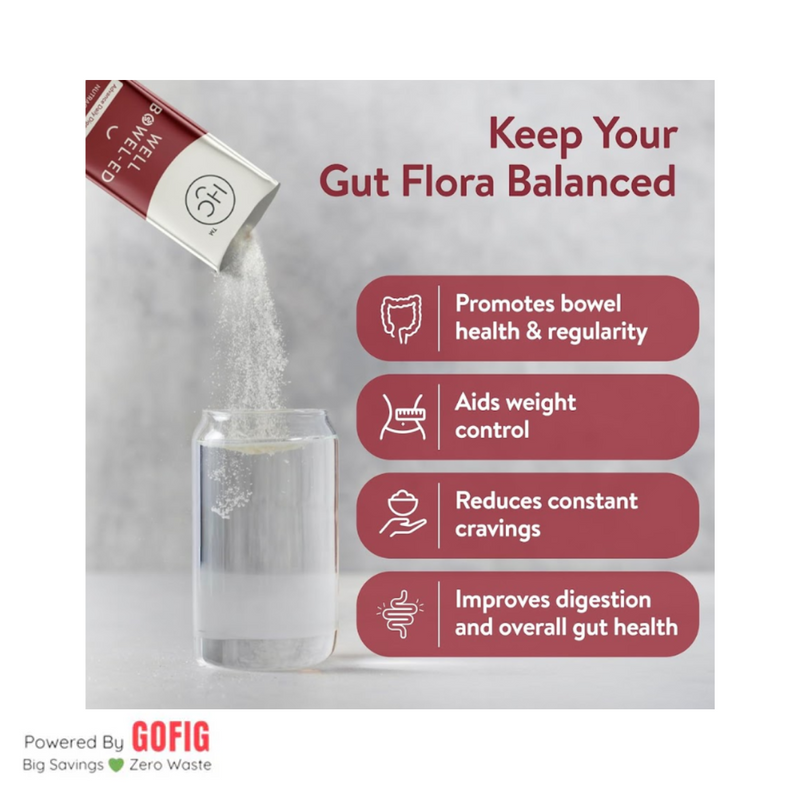Happy Cultures Well Bowel-Ed | 5 Digestive Fiber+Probiotics | Gut Health, Constipation, Weight Control | 15 sachets (80 g)