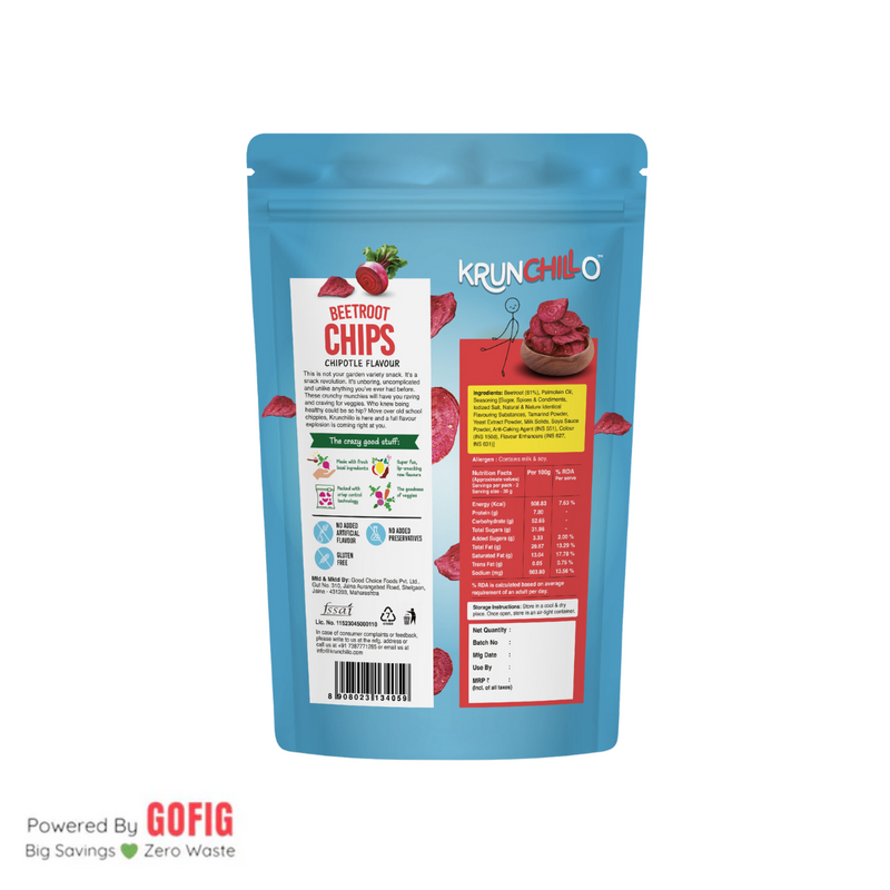Krunchillo Beetroot Chips Chipotle Flavour (50 g) - Pack of 2