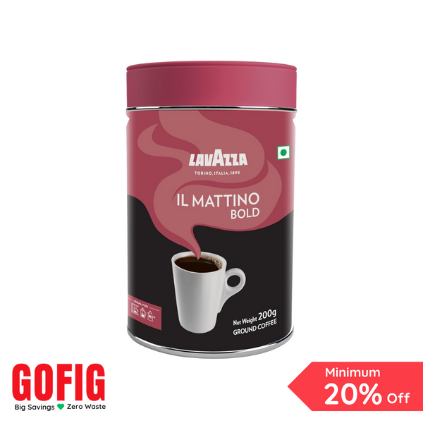 Lavazza Mattino Bold Pure Ground Coffee Blend of Arabica & Robusta Medium Roast Tin (200 g)