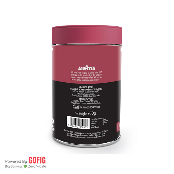 Lavazza Mattino Bold Pure Ground Coffee Blend of Arabica & Robusta Medium Roast Tin (200 g)