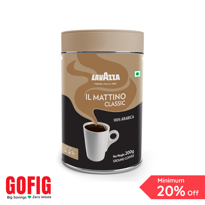 Lavazza Mattino Classic Pure Ground Coffee Premium Arabica Medium Roast Tin (200 g)