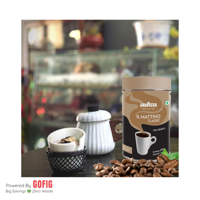 Lavazza Mattino Classic Pure Ground Coffee Premium Arabica Medium Roast Tin (200 g)