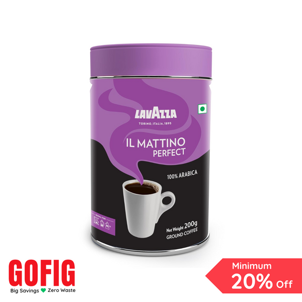 Lavazza Mattino Perfect Pure Ground Coffee Premium Arabica Dark Roast Tin (200 g)