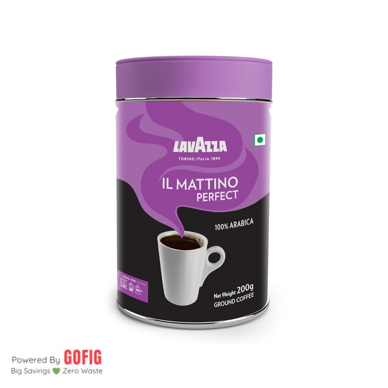 Lavazza Mattino Perfect Pure Ground Coffee Premium Arabica Dark Roast Tin (200 g)