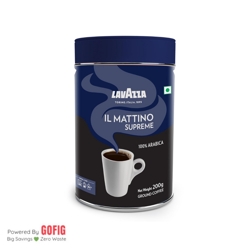 Lavazza Mattino Supreme Pure Ground Coffee Premium Arabica Medium Roast Tin (200 g)