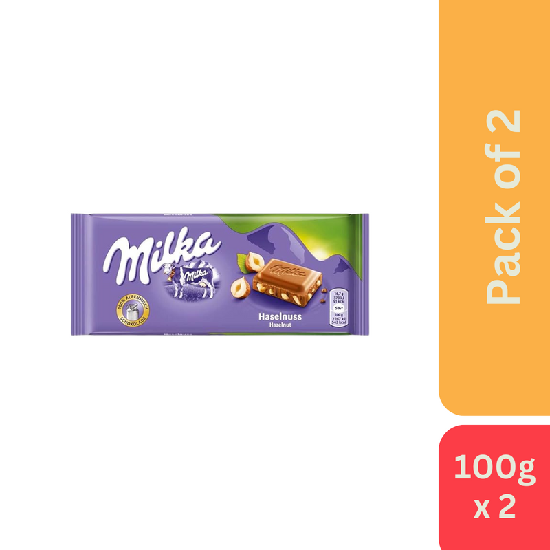 Milka Broken Hazelnut Chocolate Bar (100 g) - Pack of 2