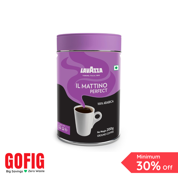 Lavazza Mattino Perfect Pure Ground Coffee Premium Arabica Dark Roast Tin (200 g)