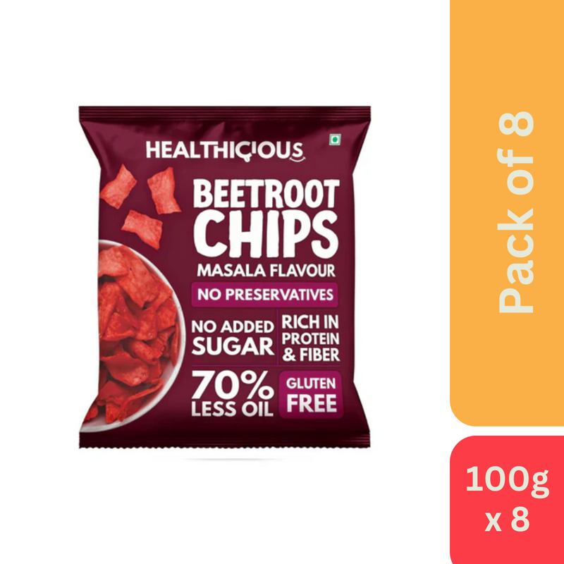 Healthicious Beetroot Chips Masala Flavour (100 g) - Pack of 8