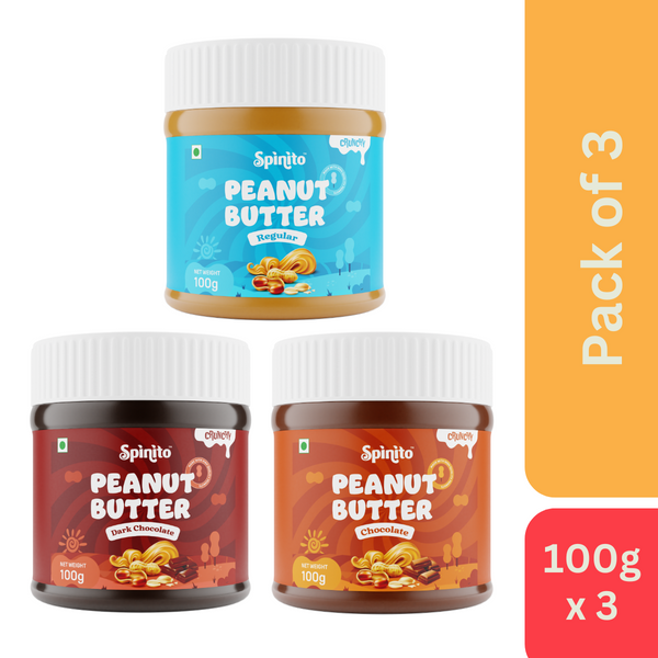 Spinito Crunchy Peanut Butter (100 g) - Pack of 3 (Regular, Chocolate, Dark Chocolate)