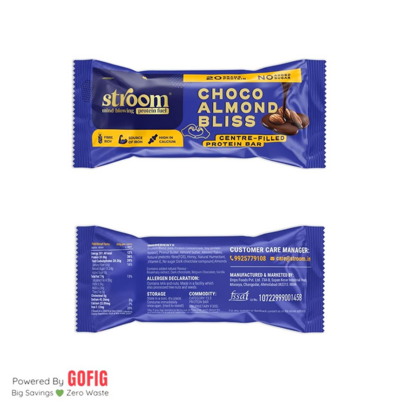 Stroom 20G Choco Almond Bliss Protein Bar (63 g) - Pack of 2