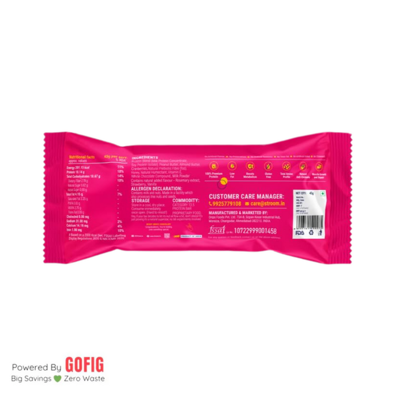 Stroom 10G Berry White Chocolate Protein Bar (45 g) - Pack of 2