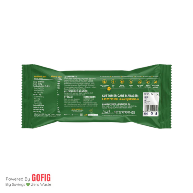 Stroom 10G Coffee Almond Fix Protein Bar (45 g) - Pack of 2