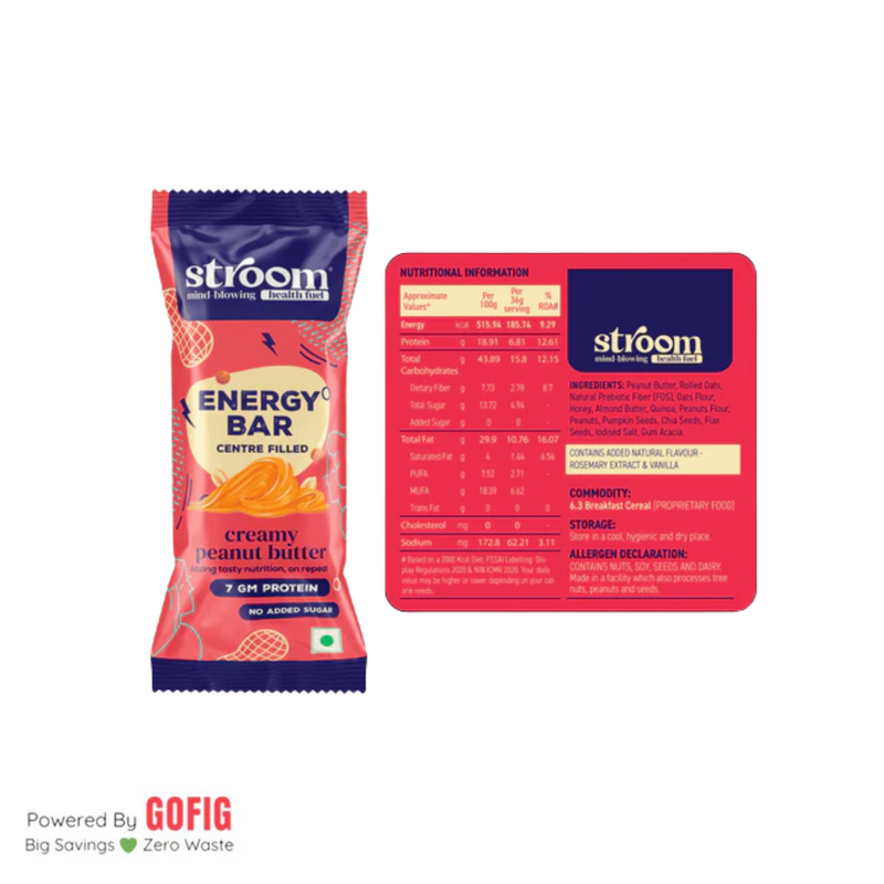 Stroom Creamy Peanut Butter Energy Bar (36 g) - Pack of 2