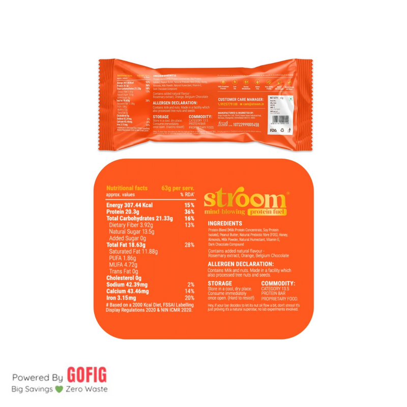 Stroom 20G Choco Orange Dream Protein Bar (63 g) - Pack of 2