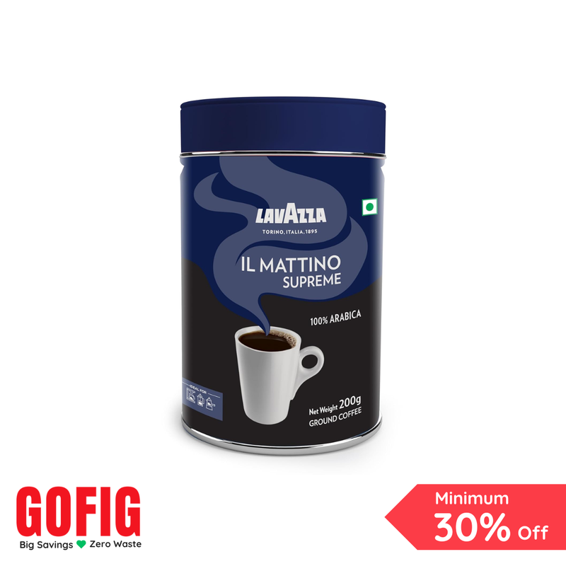 Lavazza Mattino Supreme Pure Ground Coffee Premium Arabica Medium Roast Tin (200 g)